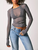 Topuri crop mulate de primăvară Cămașă transparentă cu mânecă lungă Pulovere de toamnă Tricouri pentru Club Streetwear Haine estetice