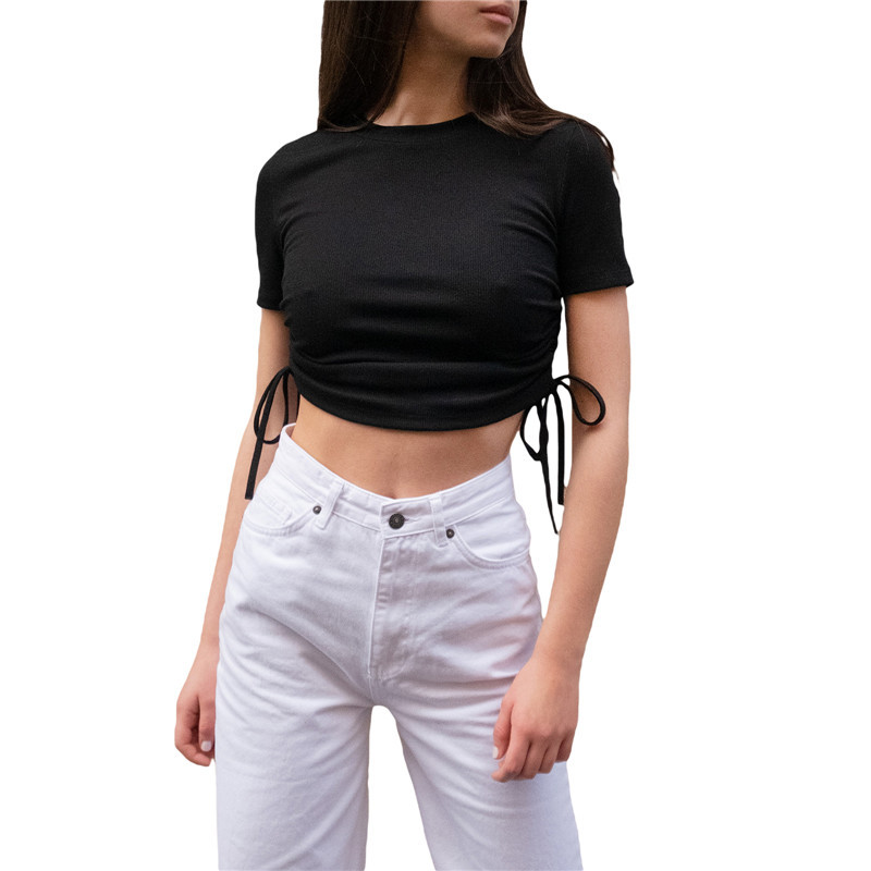 Seksi O-izrez kratkih rukava, kratke rukave, kratke majice, ljeto 2021., nove ženske jednobojne pletene majice s nepravilnim zavojima