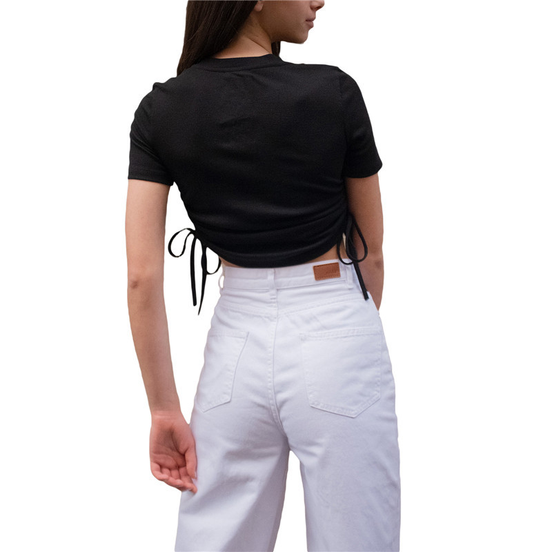 Seksi O-izrez kratkih rukava, kratke rukave, kratke majice, ljeto 2021., nove ženske jednobojne pletene majice s nepravilnim zavojima