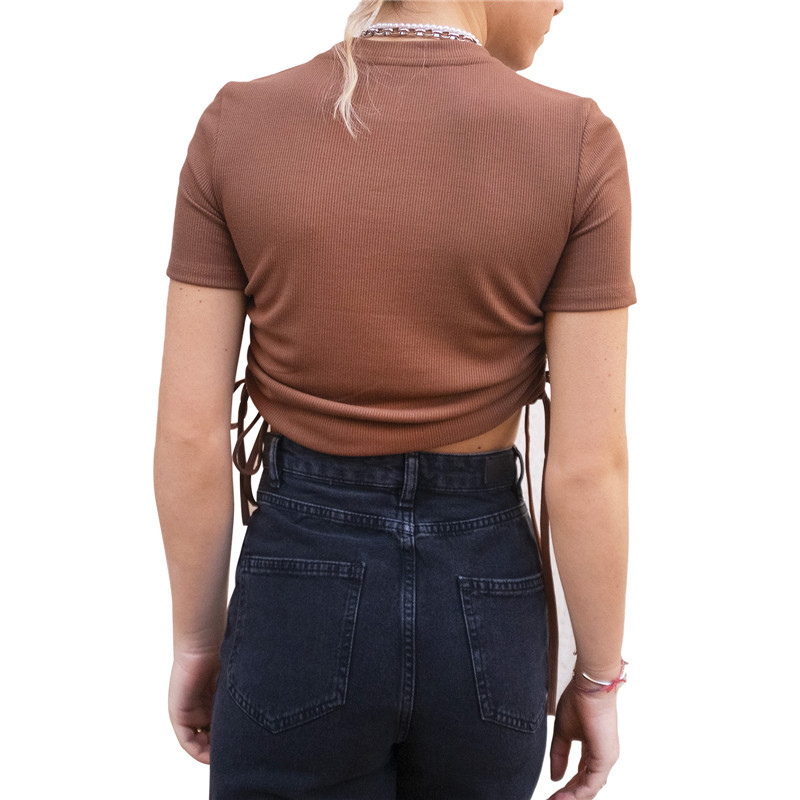 Seksi O-izrez kratkih rukava, kratke rukave, kratke majice, ljeto 2021., nove ženske jednobojne pletene majice s nepravilnim zavojima