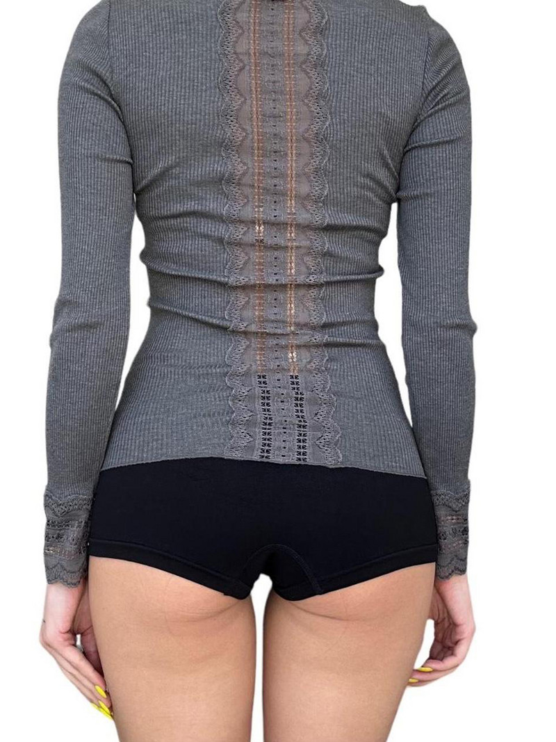 Γυναικεία μακρυμάνικα μπλουζάκια Δαντελένια μπλουζάκια με κουμπιά και πλεκτά πουκάμισα άνοιξη Φθινόπωρο με λεπτή εφαρμογή Streetwear Ρούχα