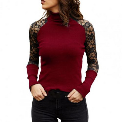 Ženska bluza Seksi dolčevita Čipkasti šavovi Jednobojna košulja na trakice Ženska bluza i gornji dio odjeće Ženska odjeća