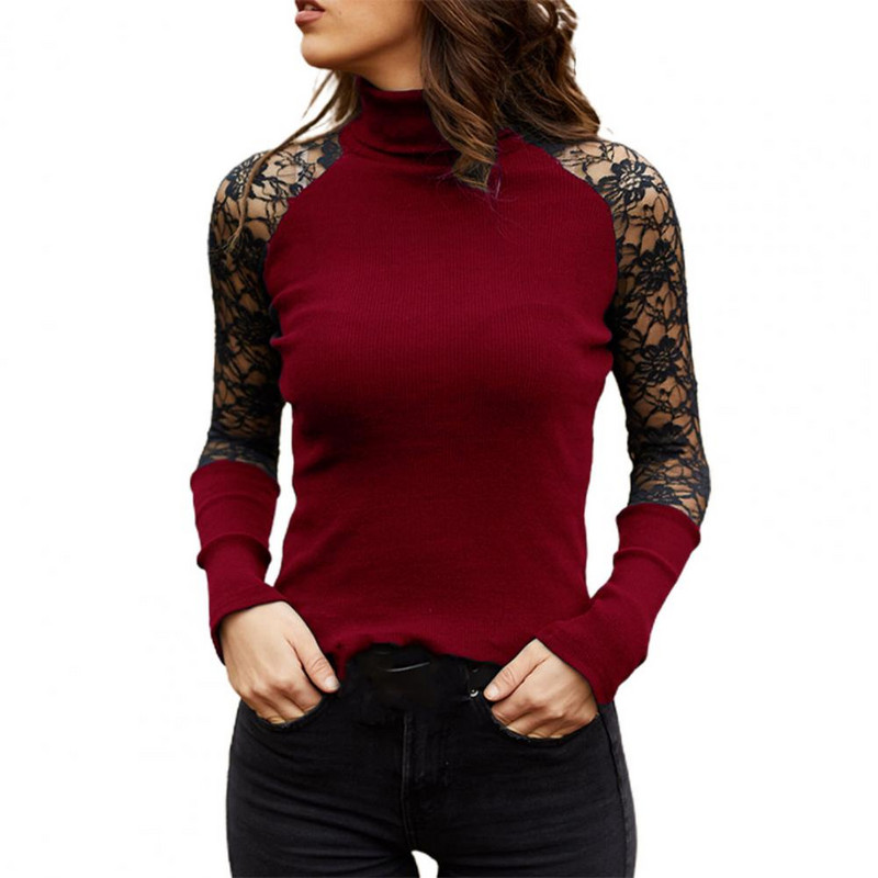 Ženska bluza Seksi dolčevita Čipkasti šavovi Jednobojna košulja na trakice Ženska bluza i gornji dio odjeće Ženska odjeća