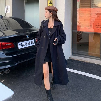 2023 Άνοιξη και Φθινόπωρο Νέα Κορεάτικη Έκδοση Μόδα και Ιδιοσυγκρασία Λεπτή Εφαρμογή Μεσαίου μήκους Διπλό στήθος Windbreaker Γυναικεία τάση