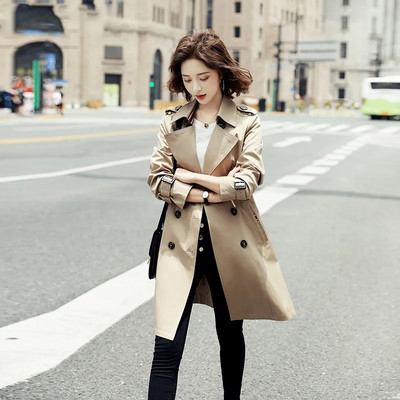 Windbreaker Γυναικείο Harajuku μεσαίου μήκους φθινόπωρο 2023 Νέο δημοφιλές βρετανικό στιλ παλτό σε τάση για χαλαρή ζώνη με διπλό στήθος