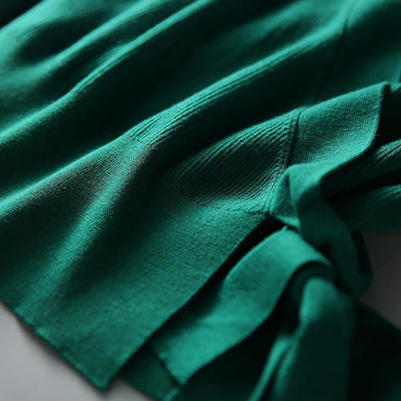 Proljeće jesen Pleteni kardigan s dugim rukavima Modni gornji dio s omotom s V izrezom Temperamentni pulover na vezanje Ženska elegantna donja košulja