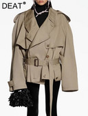 DEAT Modni ženski pamučni trenč kaput s dvostrukim kopčanjem, jednobojna kratka vjetrovka jesen 2023. Novo 7AB1302