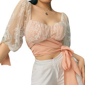 Γλυκό θηλυκό Street Romance μαλακό μπλουζάκι μπλουζάκι κοριτσάκι δαντέλα μπλουζάκι μπλουζάκι μπλουζάκι μπλουζάκι Crop Harajuku Party Club Κομψό τοπ