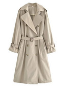 2023. aasta naiste sügismood, kaherealine khaki sirge pikad jakid, tüdrukutele, uus vabaajaline, allapoole keeratava kraega trenšmantel koos vööga