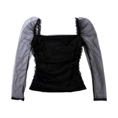 Σέξι διαφανές διχτυωτό πουκάμισο ματισμένο πουκάμισο γυναικεία μπλούζα με μακριά μανίκια στράπλες διάφανα ρούχα πουλόβερ με προοπτική Clubwear