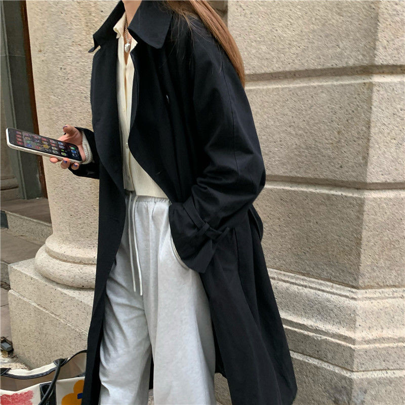 Trench Γυναικεία βρετανικά στιλ γυριστό γιακά Δροσερό γυναικείο διπλό στήθος Street Wear Μόδα casual outwear All Match Solid Ins