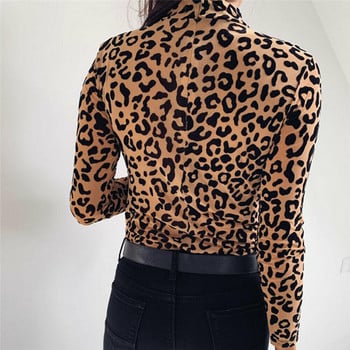 Γυναικείες μπλούζες Μόδα Leopard Print Μπλούζα με λαιμόκοψη φθινοπωρινά μακρυμάνικα πουκάμισα Γυναικεία ρούχα Γυναικείες μπλούζες και μπλούζες