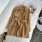 Ανοιξιάτικο φθινόπωρο Γυναικεία Μαύρη Κοντή Καμπαρντίνα με Sashes Casual Πέτο Διπλό Χακί Αντιανεμικό Μπουφάν Γυναικείο Αντιανεμικό