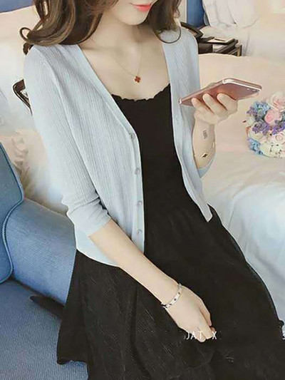 Ανοιξιάτικο και Φθινόπωρο Ευέλικτο Λεπτό Πλεκτό Πουλόβερ Μονόχρωμο Casual Fashion Γυναικεία Ζακέτα Επτά Πόντοι Γυναικεία τοπ