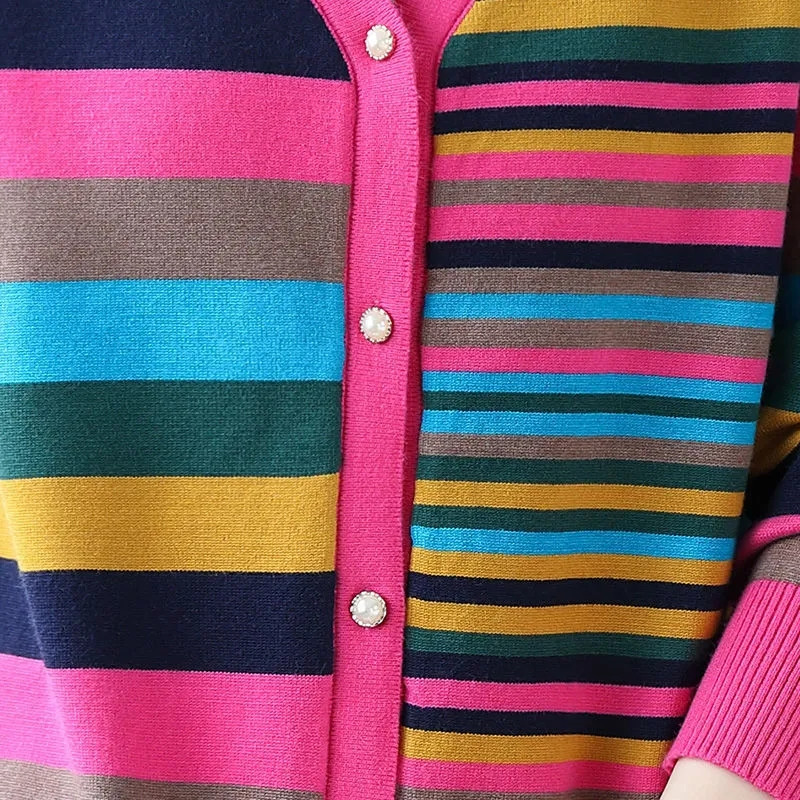 Kevadsuvi V-kaelusega kontrastvärvi kootud kampsun naiste triibuline kampsun, vaba vabaaja plusssuuruses mantel Naiste pikkade varrukatega topp