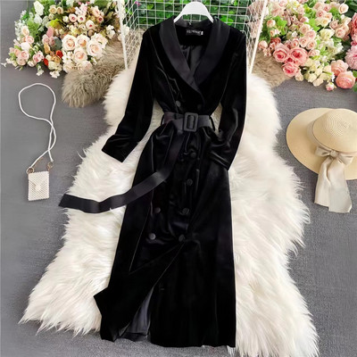 Ženski baršunasti baloni, korejski na vezanje, engleski stil, široki, srednje dužine, ženska odjeća, jesen, zima, novo