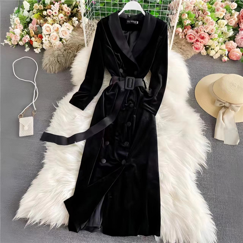 Γυναικείες βελούδινες καμπαρντίνες, κορεατικά κορδόνια, αγγλικό στιλ, φαρδιά, μεσαίου μήκους, γυναικεία ρούχα, φθινόπωρο, χειμώνας, καινούργιο