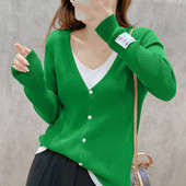 Γυναικεία πλεκτή ζακέτα Casual Δύο τεμάχια μακρυμάνικη Top Spring New Fashion Thin Coat Slim Απλό μονόχρωμο πουλόβερ με λαιμόκοψη V