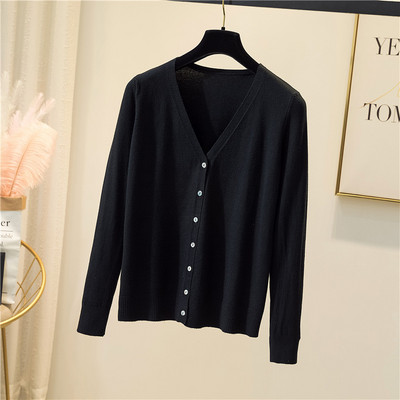 Ανοιξιάτικο φθινόπωρο Causal με λαιμόκοψη Γυναικεία ζακέτα Λεπτή μονόχρωμη μακρυμάνικη μπλούζα λεπτή εφαρμογή παντός τύπου κομψό πλεκτό μπουφάν