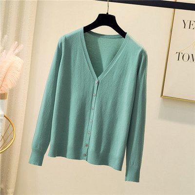 Ανοιξιάτικο φθινόπωρο Causal με λαιμόκοψη Γυναικεία ζακέτα Λεπτή μονόχρωμη μακρυμάνικη μπλούζα λεπτή εφαρμογή παντός τύπου κομψό πλεκτό μπουφάν