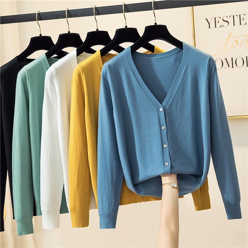 Ανοιξιάτικο φθινόπωρο Causal με λαιμόκοψη Γυναικεία ζακέτα Λεπτή μονόχρωμη μακρυμάνικη μπλούζα λεπτή εφαρμογή παντός τύπου κομψό πλεκτό μπουφάν