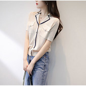 Proljetni i jesenski novi lagani pleteni pulover Ležerni modni lagani kardigan s izrezima Jacquard kontrastna ženska majica