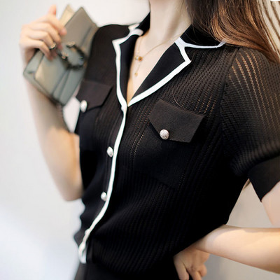 Proljetni i jesenski novi lagani pleteni pulover Ležerni modni lagani kardigan s izrezima Jacquard kontrastna ženska majica