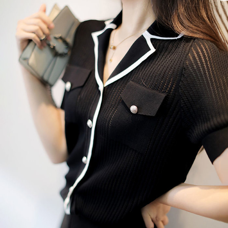 Proljetni i jesenski novi lagani pleteni pulover Ležerni modni lagani kardigan s izrezima Jacquard kontrastna ženska majica