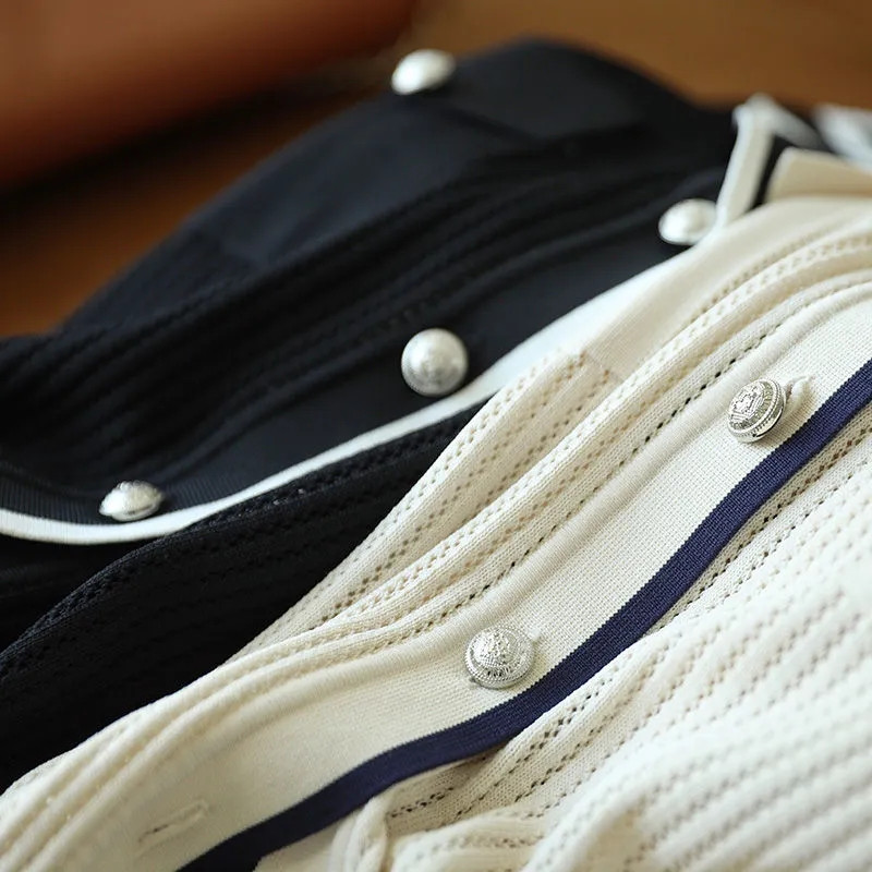 Proljetni i jesenski novi lagani pleteni pulover Ležerni modni lagani kardigan s izrezima Jacquard kontrastna ženska majica