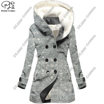 Τρισδιάστατη εκτύπωση ρετρό τατουάζ με κουκούλα φλις μπουφάν ζεστό γυναικείο μπουφάν χειμερινό casual σειρά δώρων νέο F-12