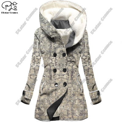 Τρισδιάστατη εκτύπωση ρετρό τατουάζ με κουκούλα φλις μπουφάν ζεστό γυναικείο μπουφάν χειμερινό casual σειρά δώρων νέο F-12