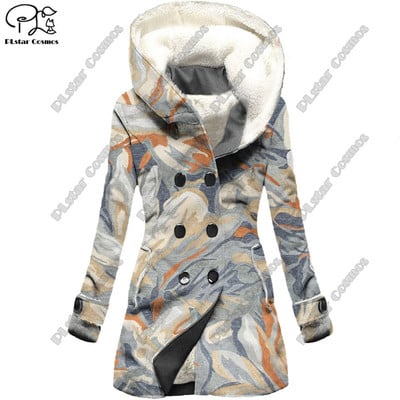 Τρισδιάστατη εκτύπωση ρετρό τατουάζ με κουκούλα φλις μπουφάν ζεστό γυναικείο μπουφάν χειμερινό casual σειρά δώρων νέο F-12