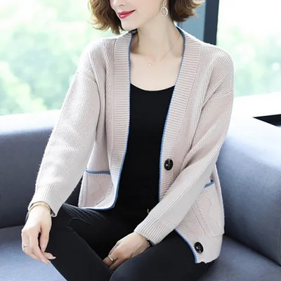 Labavi jednobojni džemper velike veličine Ležeran modni, elegantni pleteni džemper Jednostavna udobna jakna dugih rukava Kardigan