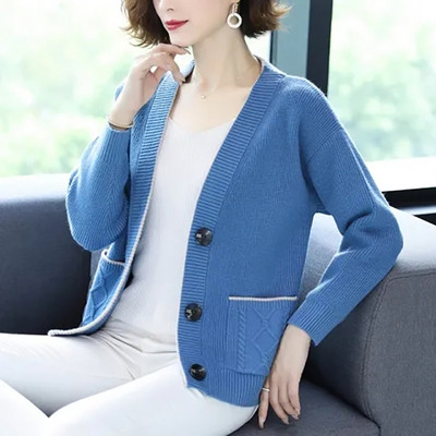 Labavi jednobojni džemper velike veličine Ležeran modni, elegantni pleteni džemper Jednostavna udobna jakna dugih rukava Kardigan