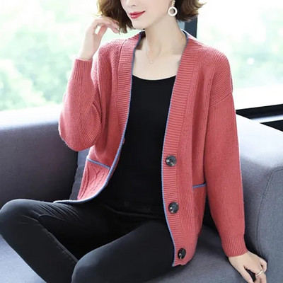 Labavi jednobojni džemper velike veličine Ležeran modni, elegantni pleteni džemper Jednostavna udobna jakna dugih rukava Kardigan