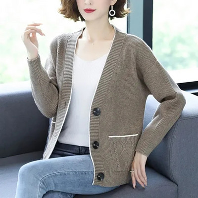 Labavi jednobojni džemper velike veličine Ležeran modni, elegantni pleteni džemper Jednostavna udobna jakna dugih rukava Kardigan