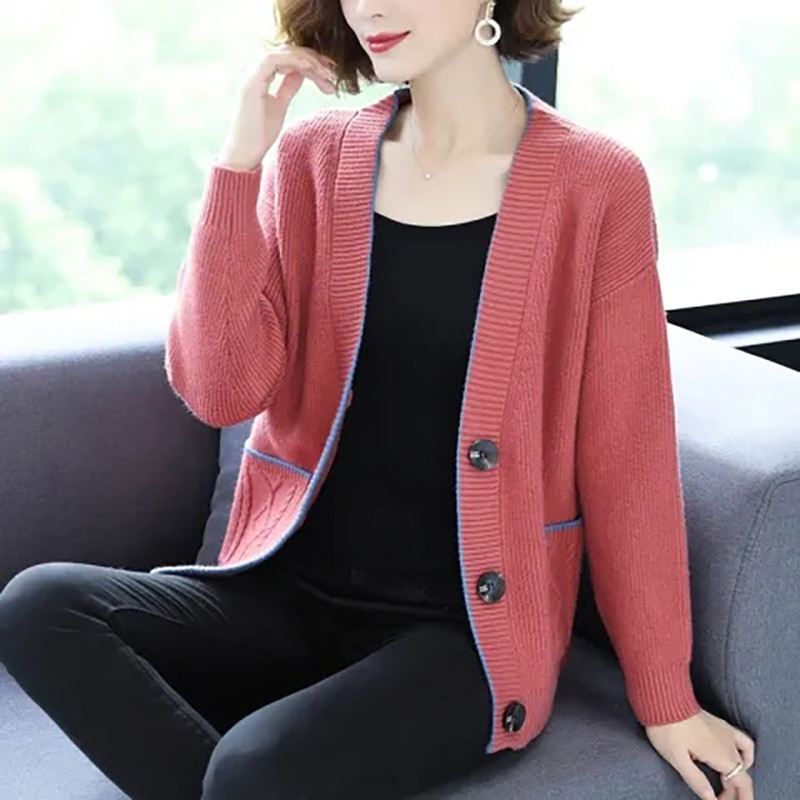 Labavi jednobojni džemper velike veličine Ležeran modni, elegantni pleteni džemper Jednostavna udobna jakna dugih rukava Kardigan
