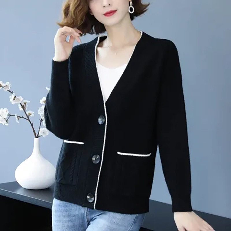 Labavi jednobojni džemper velike veličine Ležeran modni, elegantni pleteni džemper Jednostavna udobna jakna dugih rukava Kardigan