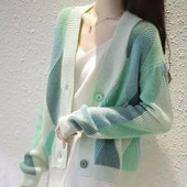 Ženski pulover s korejskim V-izrezom Argyle uzorkom Vintage jesenski široki pleteni kardigan jakna s jednim kopčanjem Ženska majica dugih rukava