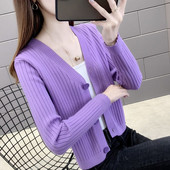 Κορεάτικο στυλ Μασίφ, λεπτή κουρεμένη ζακέτα, Ανοιξιάτικο φθινόπωρο, γυναικείο πουλόβερ με λαιμόκοψη σε λαιμόκοψη, μπουφάν Casual πλεκτό μακρυμάνικο μπλουζάκι