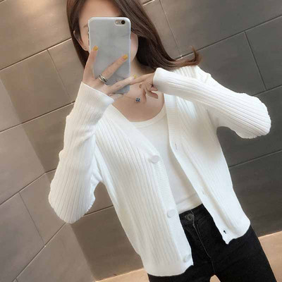 Κορεάτικο στυλ Μασίφ, λεπτή κουρεμένη ζακέτα, Ανοιξιάτικο φθινόπωρο, γυναικείο πουλόβερ με λαιμόκοψη σε λαιμόκοψη, μπουφάν Casual πλεκτό μακρυμάνικο μπλουζάκι