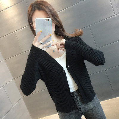 Κορεάτικο στυλ Μασίφ, λεπτή κουρεμένη ζακέτα, Ανοιξιάτικο φθινόπωρο, γυναικείο πουλόβερ με λαιμόκοψη σε λαιμόκοψη, μπουφάν Casual πλεκτό μακρυμάνικο μπλουζάκι