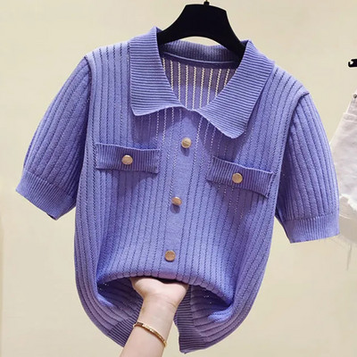 Novi modni, elegantni ženski pleteni pulover velike veličine, opušteni, ležerni, ledeno svileni, kratkih rukava, proljeće, ljeto, ženski pulover za slobodno vrijeme