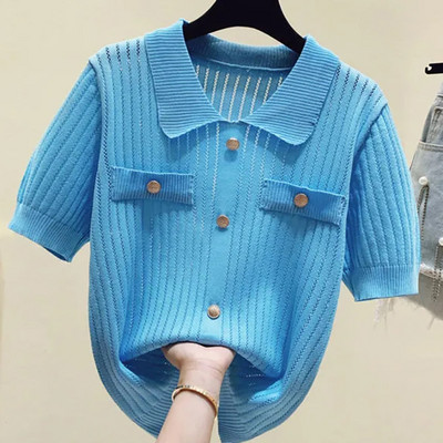 Novi modni, elegantni ženski pleteni pulover velike veličine, opušteni, ležerni, ledeno svileni, kratkih rukava, proljeće, ljeto, ženski pulover za slobodno vrijeme