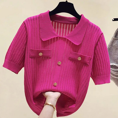 Novi modni, elegantni ženski pleteni pulover velike veličine, opušteni, ležerni, ledeno svileni, kratkih rukava, proljeće, ljeto, ženski pulover za slobodno vrijeme