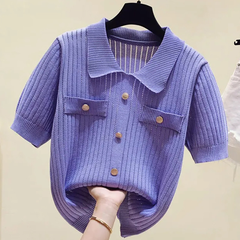 Novi modni, elegantni ženski pleteni pulover velike veličine, opušteni, ležerni, ledeno svileni, kratkih rukava, proljeće, ljeto, ženski pulover za slobodno vrijeme