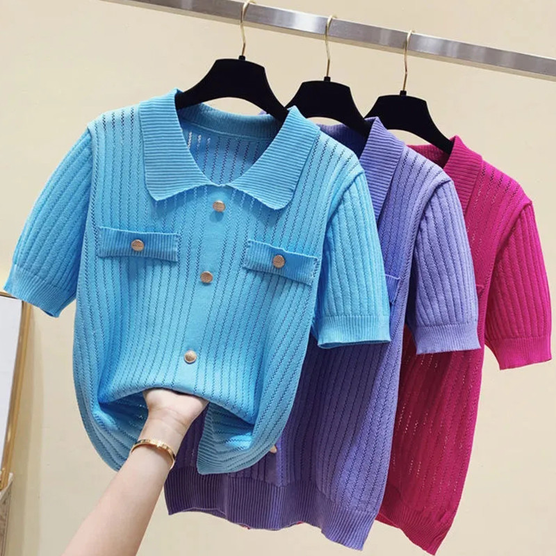 Novi modni, elegantni ženski pleteni pulover velike veličine, opušteni, ležerni, ledeno svileni, kratkih rukava, proljeće, ljeto, ženski pulover za slobodno vrijeme