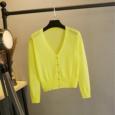 Pleteni bijeli kardigan od ledene svile Ljetni ženski džemper s V izrezom Jednobojni tanki široki šal Kaput za zaštitu od sunca za pješčanu plažu Raznobojni gornji dio