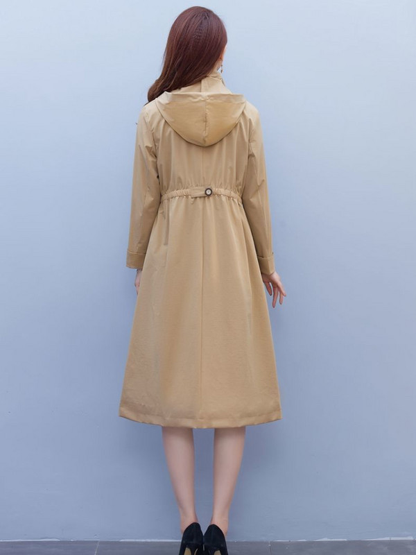 2023. aasta uus kevadine sügismantel naiste vabaaja lahtine pitsiline üherealine mantel kapuutsiga, õhuke lukuga mantel