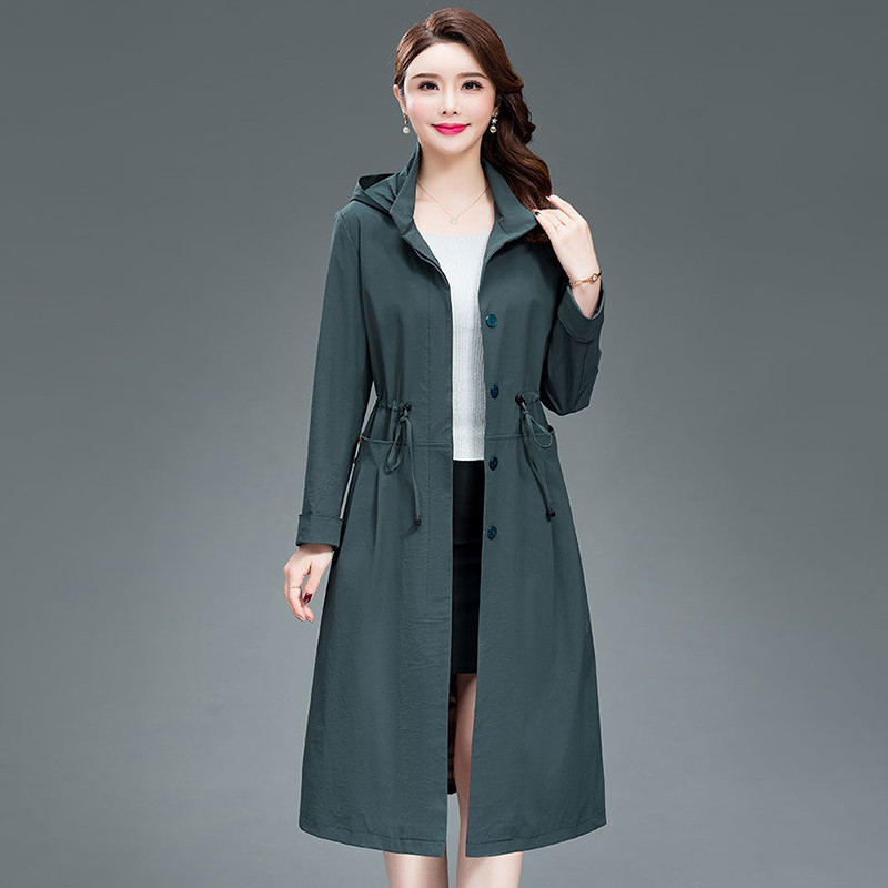 2023. aasta uus kevadine sügismantel naiste vabaaja lahtine pitsiline üherealine mantel kapuutsiga, õhuke lukuga mantel